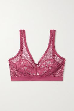 Petunia stretch-mesh and corded lace underwired bra