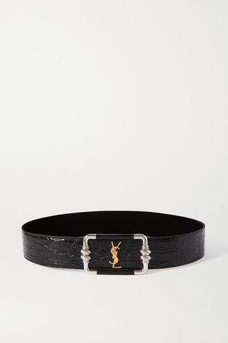 Black Chain-embellished lizard-effect leather belt, SAINT LAURENT, NET-A-PORTER