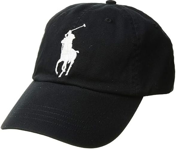 Polo Ralph Lauren Curved Brim Black Logo Big Pony Chino Classic Sport White  Adjustable Cap