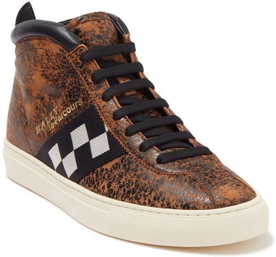 The Hightop Sneaker in Woven Brown Leather