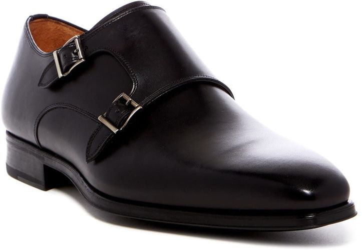 Black NORDSTROM RACK Magnanni Carmo Leather Double Monk Strap