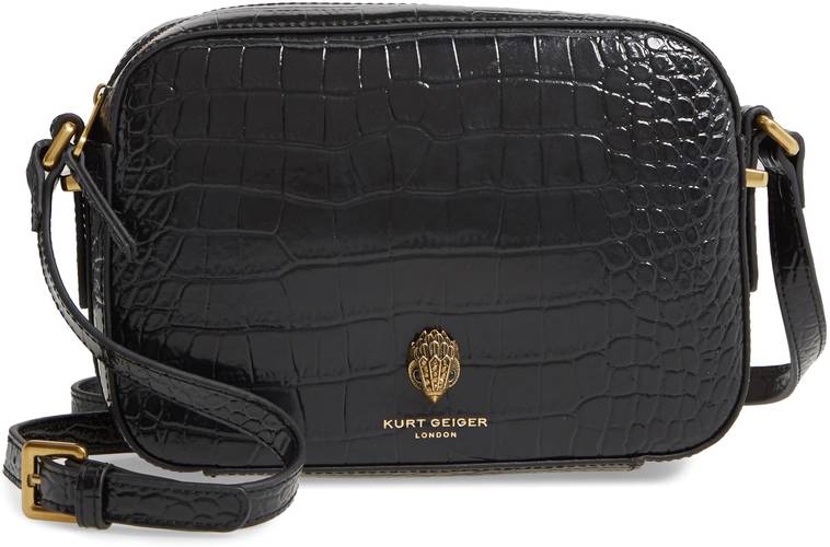 Black KURT GEIGER LONDON Richmond Croc Embossed Leather Crossbody Bag
