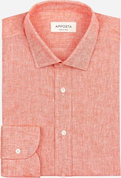 Camicia tinta unita arancione cotone lino tela, collo stile collo francese aggiornato a punte corte