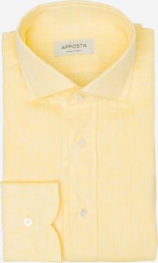 Camicia tinta unita giallo lino tela, collo stile collo francese aggiornato a punte corte
