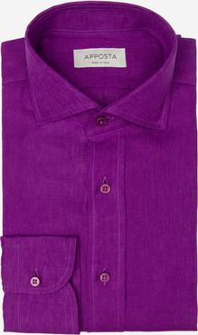 Camicia tinta unita viola lino tela, collo stile collo francese aggiornato a punte corte
