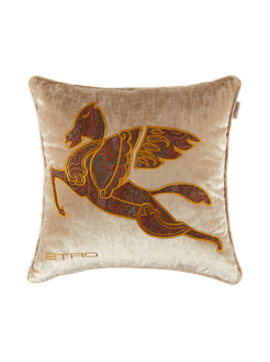 Cuscino Con Pegaso Paisley E Ricami, Beige