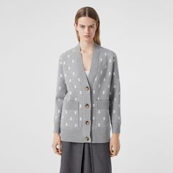 Monogram Wool Cashmere Blend Oversized Cardigan, Grey