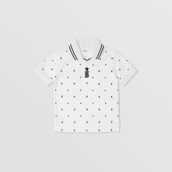 Childrens Star and Monogram Motif Jersey Mesh Polo Shirt, Size: 14Y, Black