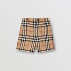 Childrens Vintage Check Cotton Poplin Tailored Shorts, Size: 18M, Beige