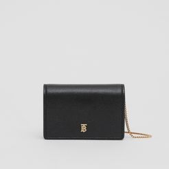Grainy Leather Card Case with Detachable Strap, Black