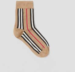 Icon Stripe Intarsia Ankle Socks, Beige