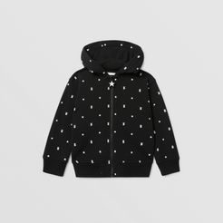 Childrens Star and Monogram Motif Cotton Hooded Top, Size: 4Y, Black