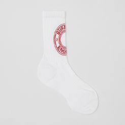 Logo Graphic Intarsia Technical Stretch Cotton Socks, White