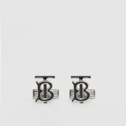 Monogram Motif Enamel and Palladium-plated Cufflinks, Black