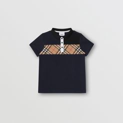 Childrens Vintage Check Panel Cotton Polo Shirt, Size: 14Y, Blue