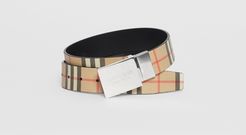 Reversible Plaque Buckle Vintage Check E-canvas Belt, Size: 90, Beige