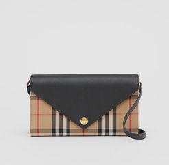 Vintage Check and Leather Wallet with Detachable Strap, Black