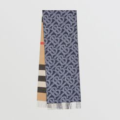 Reversible Check and Monogram Cashmere Scarf, Blue