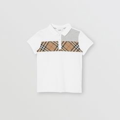 Childrens Vintage Check Panel Cotton Polo Shirt, Size: 10Y, White