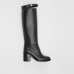 Monogram Motif Leather Knee-high Boots, Size: 40.5, Black