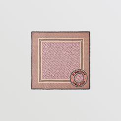Monogram Print Wool Silk Large Square Scarf, Pink