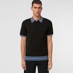 Icon Stripe Detail Merino Wool Polo Shirt, Black