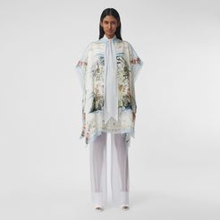 Marine Sketch Print Silk Twill Cape