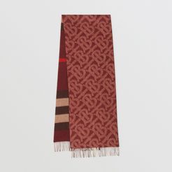 Reversible Check and Monogram Cashmere Scarf, Red
