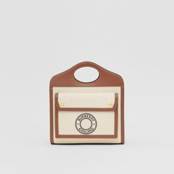 Mini Logo Graphic Canvas and Leather Pocket Bag, Natural