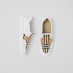 Leather and Vintage Check Slip-on Sneakers, Size: 38