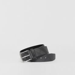 London Check and Leather Belt, Size: 95, Black