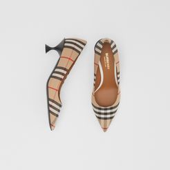 Vintage Check Cotton Pumps, Size: 35, Beige