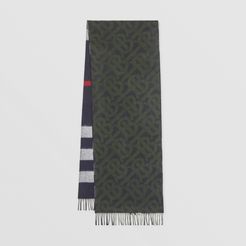Reversible Check and Monogram Cashmere Scarf, Blue