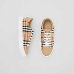 Vintage Check and Leather Sneakers, Size: 38, Beige