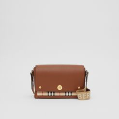 Leather and Vintage Check Note Crossbody Bag, Brown