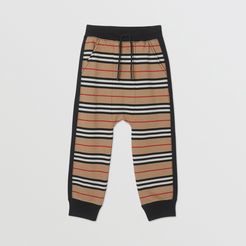 Childrens Icon Stripe Cotton Jogging Pants, Size: 12Y, Beige