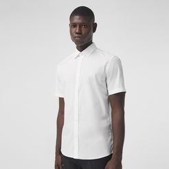 Short-sleeve Monogram Motif Stretch Cotton Shirt, White