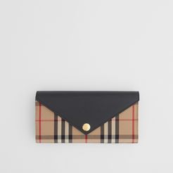 Vintage Check and Leather Continental Wallet, Black