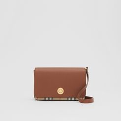 Small Leather and Vintage Check Crossbody Bag, Brown