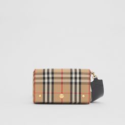 Small Vintage Check and Leather Crossbody Bag, Beige