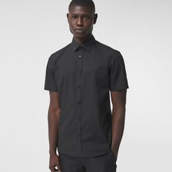 Short-sleeve Monogram Motif Stretch Cotton Shirt, Size: XS, Black