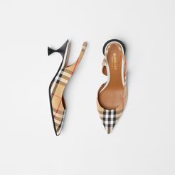 Vintage Check Slingback Pumps, Size: 38.5, Beige