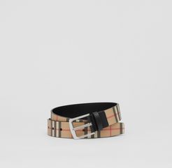 Vintage Check E-canvas and Leather Belt, Size: 90, Beige