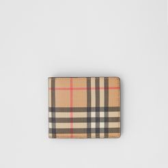 Vintage Check E-canvas Wallet with ID Card Case, Beige