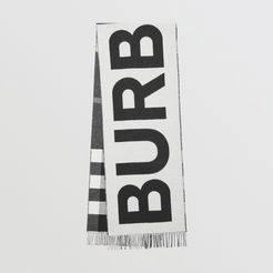 Reversible Check and Logo Cashmere Scarf, Black