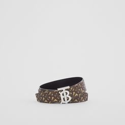 Reversible Monogram Print E-canvas and Leather Belt, Size: 75, Brown
