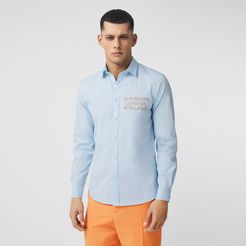 Logo Appliqué Stretch Cotton Poplin Shirt, Blue