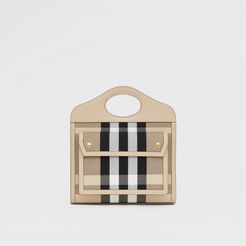 Mini Check Canvas and Leather Pocket Bag, Beige