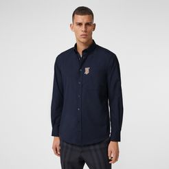Monogrom Motif Stretch Cotton Poplin Shirt, Size: XL, Blue