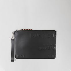 Horseferry Print Leather Zip Pouch, Black